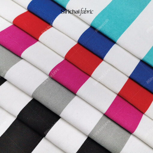 ผ้าแคนวาส ลายริ้วใหญ่ 5.5 ซม. สีสลับขาว หน้ากว้าง 60 นิ้ว